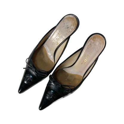 Chanel CC Pointed Toe Leather Mules