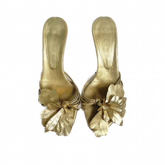 Celine Gold Leaf Appliqué Sandals